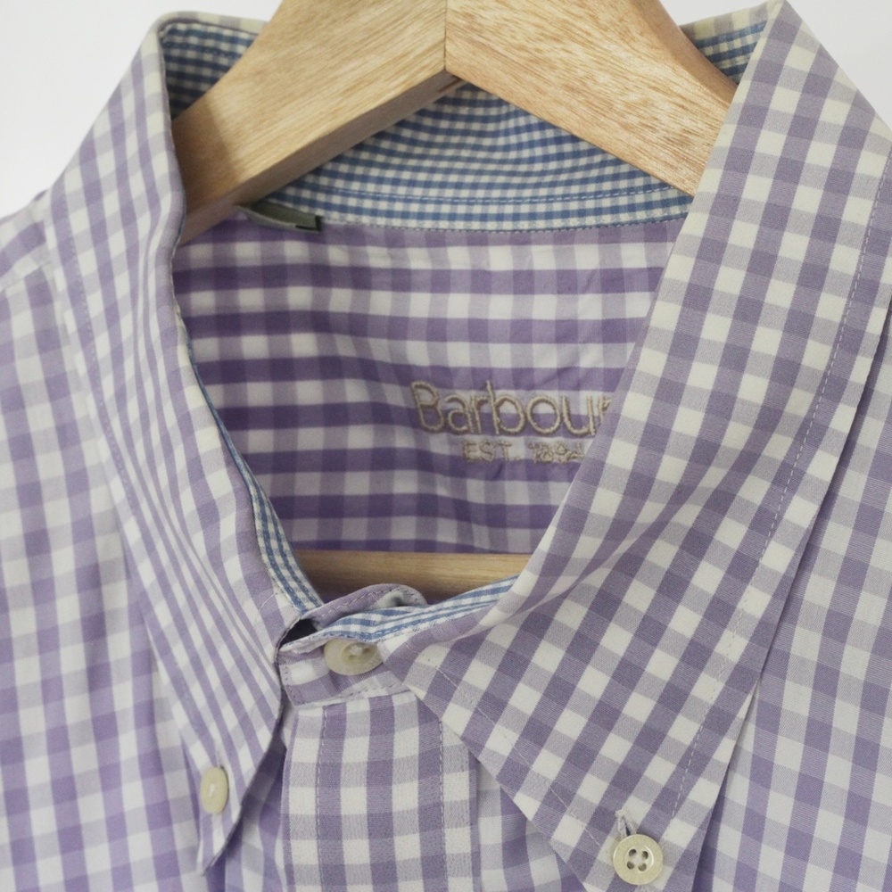 Barbour Men's Purple & White Gingham Plaid Long-Sleeve Button Down Shirt